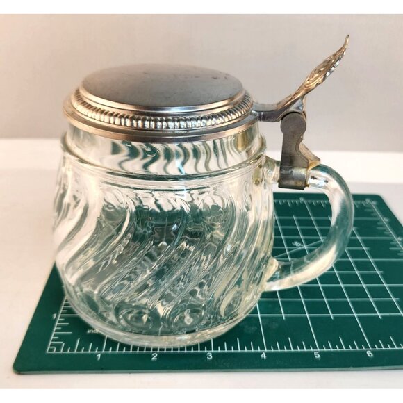 Original BMF W. Germany Glass Stein Pewter Lid Vintage Etched Glass Tankard Swir - Picture 9 of 11